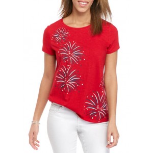 Kim Rogers® Petite Short Sleeve Embroidered Art T-Shirt 