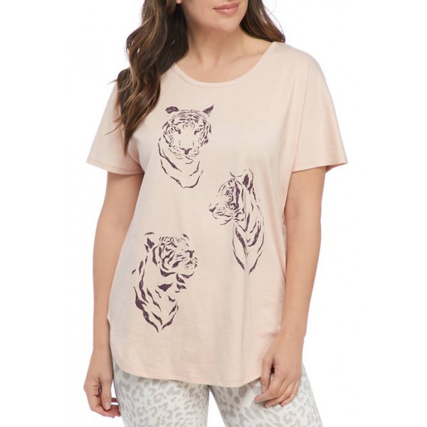 New Directions® Studio Women's Short Sleeve Tiger Graphic T-Shirt