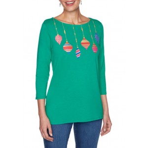 Ruby Rd Women's Must Haves II Boat Neck Ornamental Necklace Placement Printed Knit Tunic 