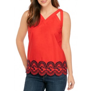 Crown & Ivy™ Sleeveless Embroidered V-Neck Tank