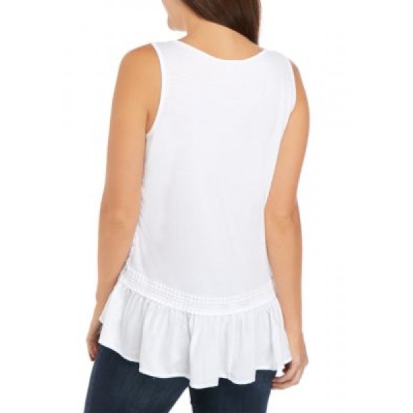 Cupio Lace Front Embroidered Flounce Hem Tank