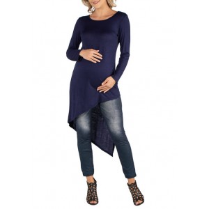 24seven Comfort Apparel Maternity Full Length Long Sleeve Asymmetric Hem Top 