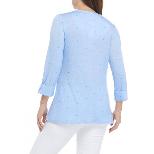 Kim Rogers® Women's 3/4 Sleeve Henley Honeycomb Top