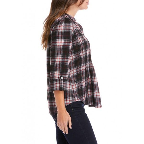 New Directions® Women's 3/4 Sleeve Mistletoe Plaid Shirt