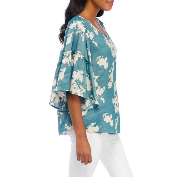 New Directions® Women's 3/4 Sleeve V-Neck Linen Peasant Top