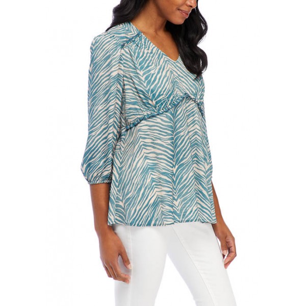 New Directions® Women's 3/4 Sleeve V-Neck Linen Peasant Top