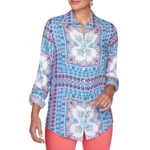 Ruby Rd Meet Me In Capri Scarf Placement Print Woven Top 