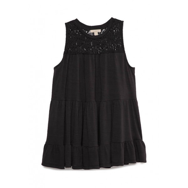 Wonderly Junior's Sleeveless Lace Neck Tiered Knit Top
