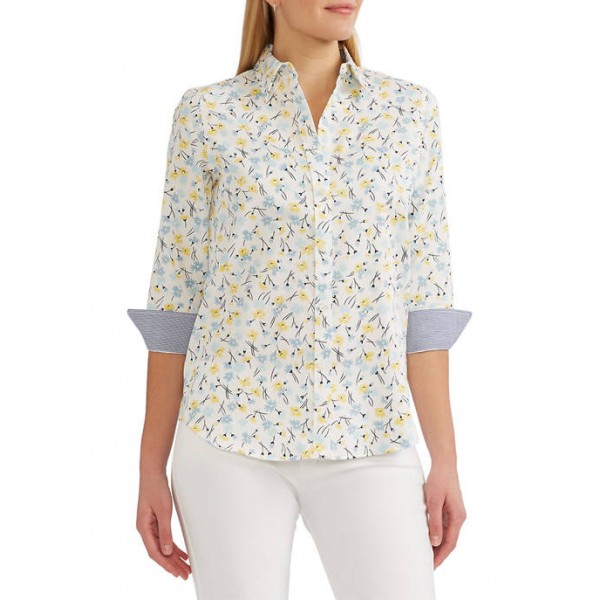 Chaps No Iron 3/4 Sleeve Cotton Sateen Top