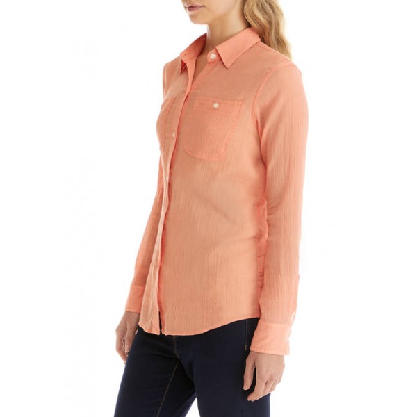 Chaps Women's Long Sleeve Crinkle Shirt