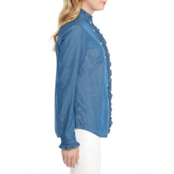 Crown & Ivy™ Long Sleeve Denim Button Up Top