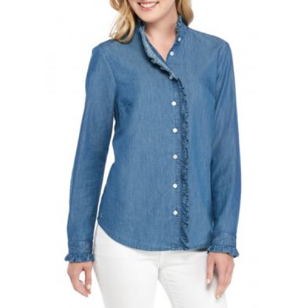 Crown & Ivy™ Long Sleeve Denim Button Up Top