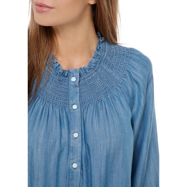 Crown & Ivy™ Women's Smocked Button Front Top