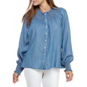 Crown & Ivy™ Women's Smocked Button Front Top 