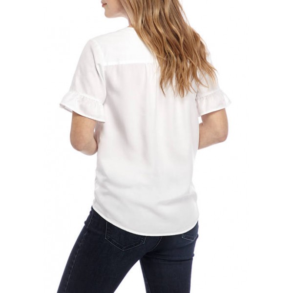 Kim Rogers® Women's Flutter Sleeve Tie Front Shirt