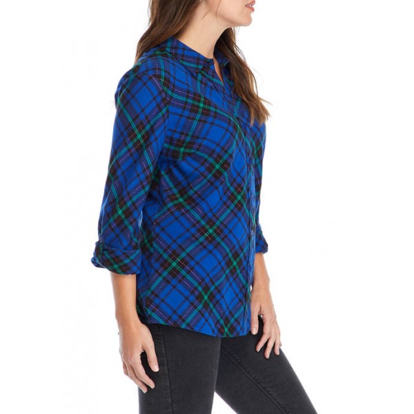 Kim Rogers® Women's Roll Tab Sleeve Flannel Shirt