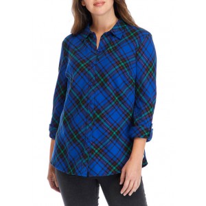 Kim Rogers® Women's Roll Tab Sleeve Flannel Shirt 