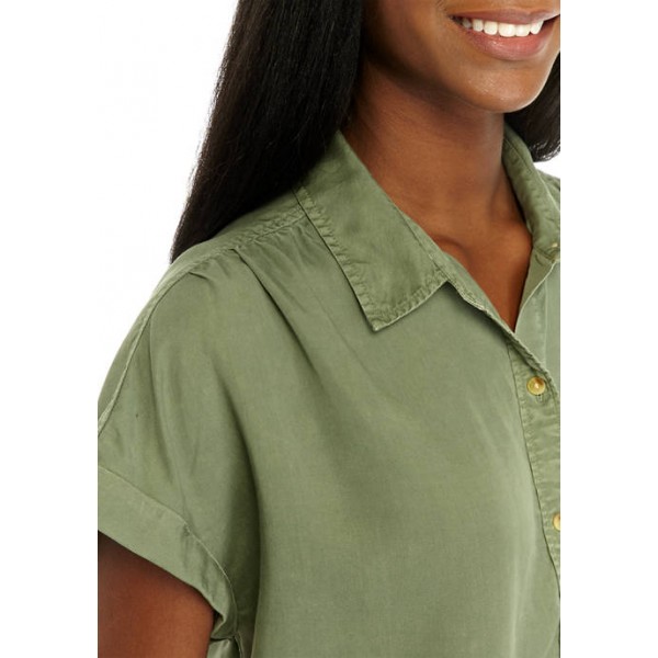 New Directions® Women's Dolman Sleeve Button Down Tie Front Shirt