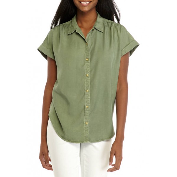 New Directions® Women's Dolman Sleeve Button Down Tie Front Shirt