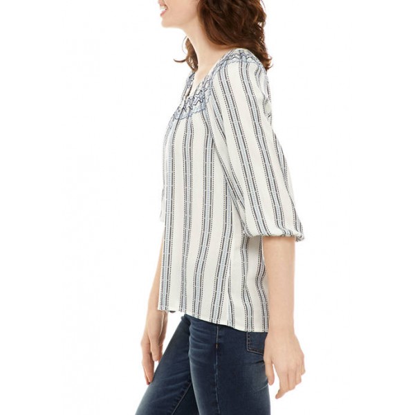 New Directions® Women's Smocked Neck Peasant Blouse