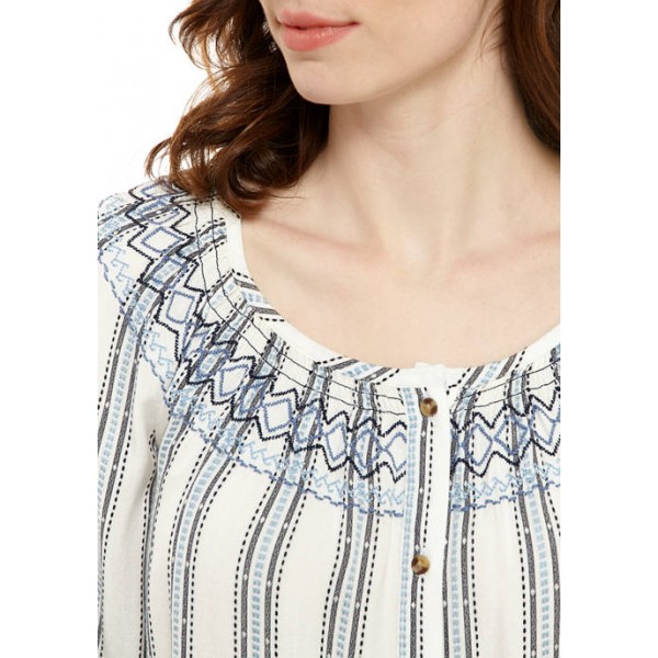 New Directions® Women's Smocked Neck Peasant Blouse