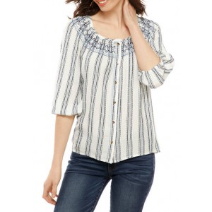 New Directions® Women's Smocked Neck Peasant Blouse 