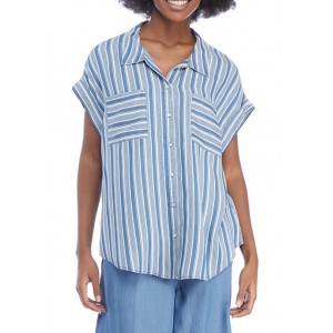 Sharagano Women's Tencel® Stripe Short Sleeve Top 