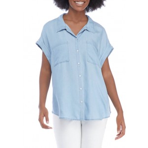 Sharagano Women's Tencel® Tie Front Short Sleeve Top 