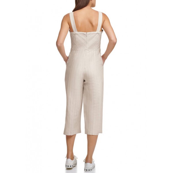 DKNY Striped Belted Linen Jumpsuit