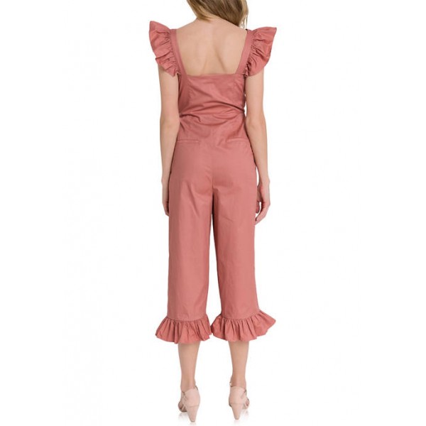 ENGLISH FACTORY Ruffled Sleeve Button Down Jumpsuit
