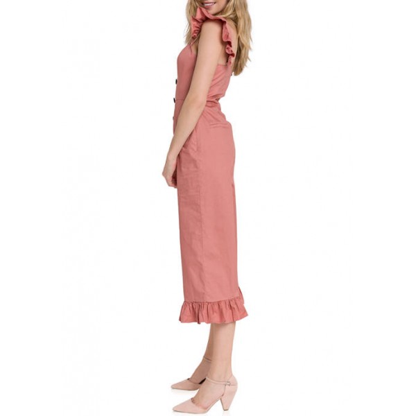 ENGLISH FACTORY Ruffled Sleeve Button Down Jumpsuit