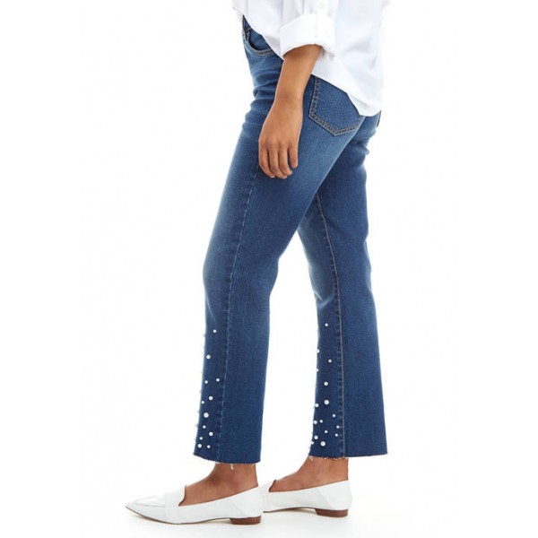 Crown & Ivy™ Women's High Rise Pearl Embellished Vintage Straight Jeans