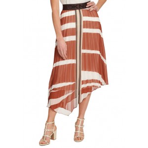 DKNY Printed Asymmetrical Hem Pleated Skirt 