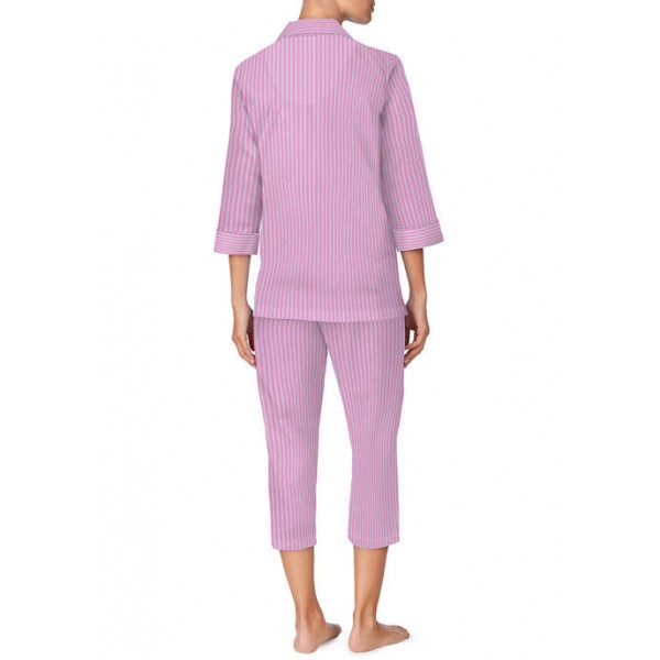 Lauren Ralph Lauren 3/4 Sleeve Notch Collar Capri Pant Pajama Set