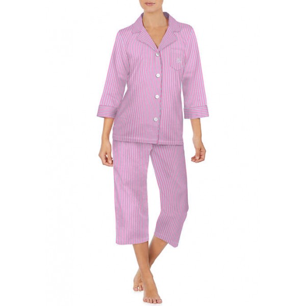 Lauren Ralph Lauren 3/4 Sleeve Notch Collar Capri Pant Pajama Set