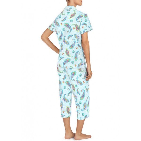 Lauren Ralph Lauren Short Sleeve Notch Collar Capri Pant Pajama Set