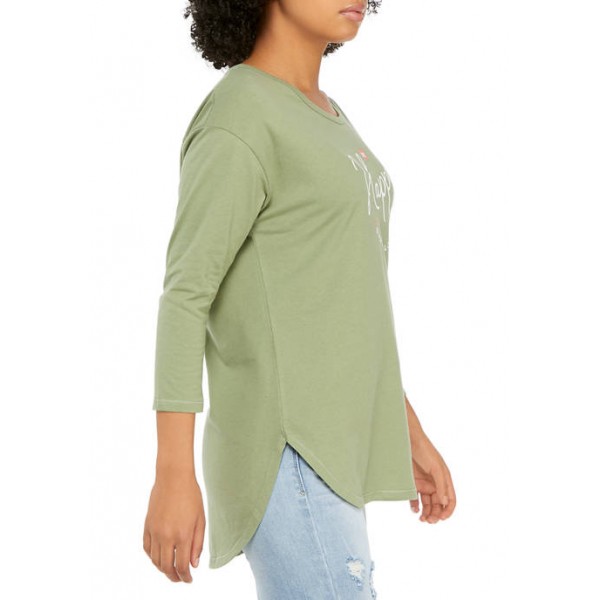 New Directions® Studio Women's 3/4 Sleeve Happy Graphic T-Shirt