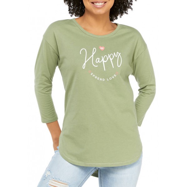 New Directions® Studio Women's 3/4 Sleeve Happy Graphic T-Shirt