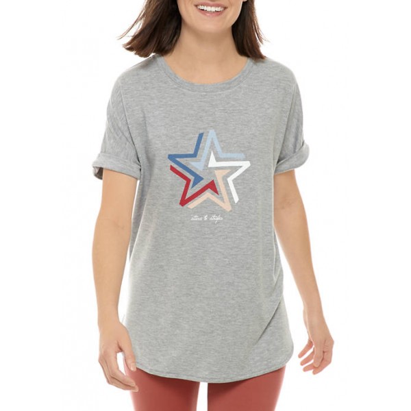 New Directions® Women's Round Hem Short Sleeve Graphic Shirt