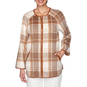 Ruby Rd Women's Act Natural Zip Front Plaid Jacket 