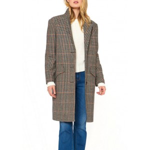 Sanctuary 38 Inch Button Front Houndstooth Plaid Wool Blend Walking Coat 