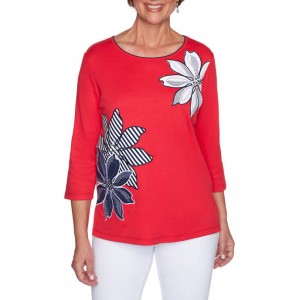 Alfred Dunner Women's Anchor's Away Exploded Floral Appliqué Knit Top 