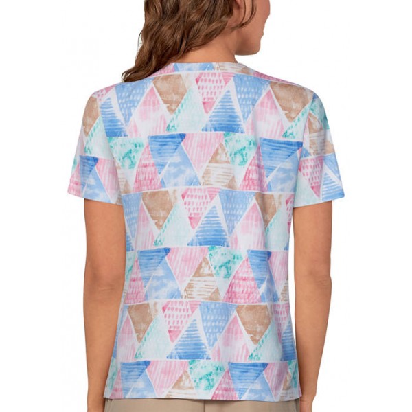 Alfred Dunner Women's Classics Short Sleeve Triangle Watercolor Print Top
