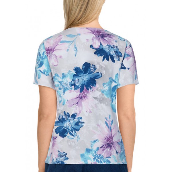 Alfred Dunner Women's Classics Short Sleeve Watercolor Floral Top