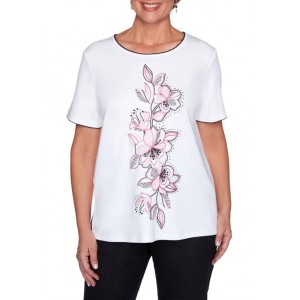 Alfred Dunner Women's Clean Getaway Center Embroidered Floral Top 