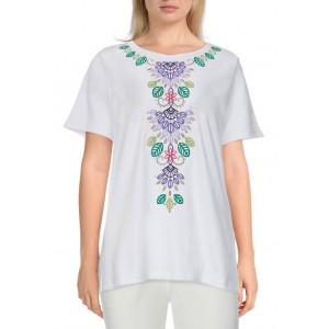 Alfred Dunner Women's Savannah Center Leaf Embroidery Top 