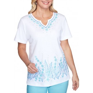 Alfred Dunner Women's See You There Seashells Border Top 