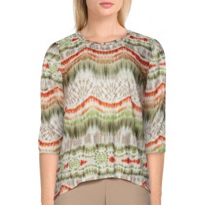 Alfred Dunner Women's Short Sleeve Ikat Biadere Print Knit Top 