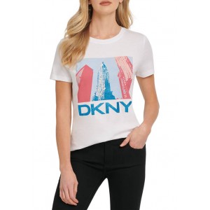 DKNY Short Sleeve Glitter Logo Empire State T-Shirt 