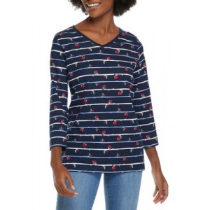 Kim Rogers® Women's 3/4 Sleeve Printed V-Neck T-Shirt 